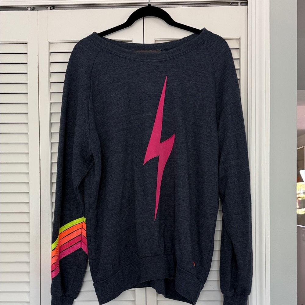 Aviator Nation Charcoal Hoodie with Pink Lightning